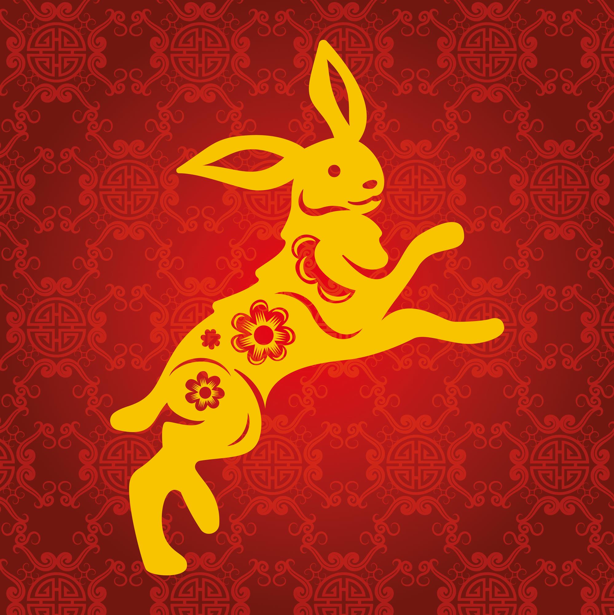 yellow rabbit on a red background
