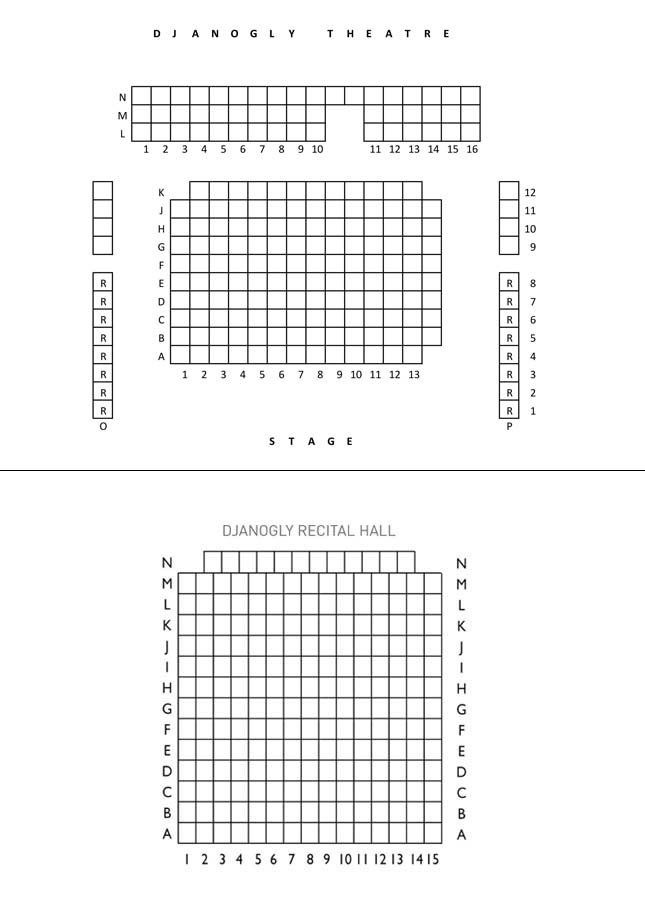 Seating Plans for the Djanogly Theatre and Djanogly Recital Hall