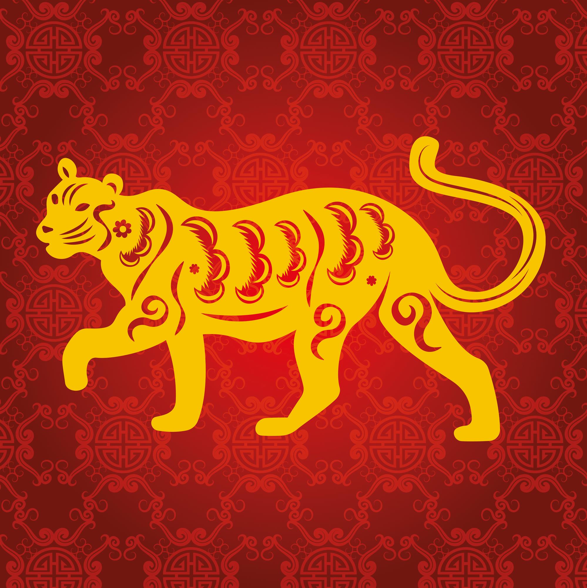 yellow tiger on a red background