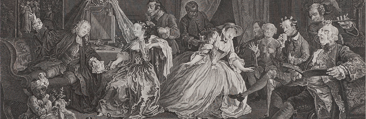 Detail of an engraving by William Hogarth showing an 18th century social gathering